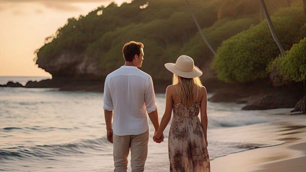 Couple walking hand in hand Bali vaccinations thematic
