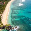 AI-generated: Drone footage of a beach in bali