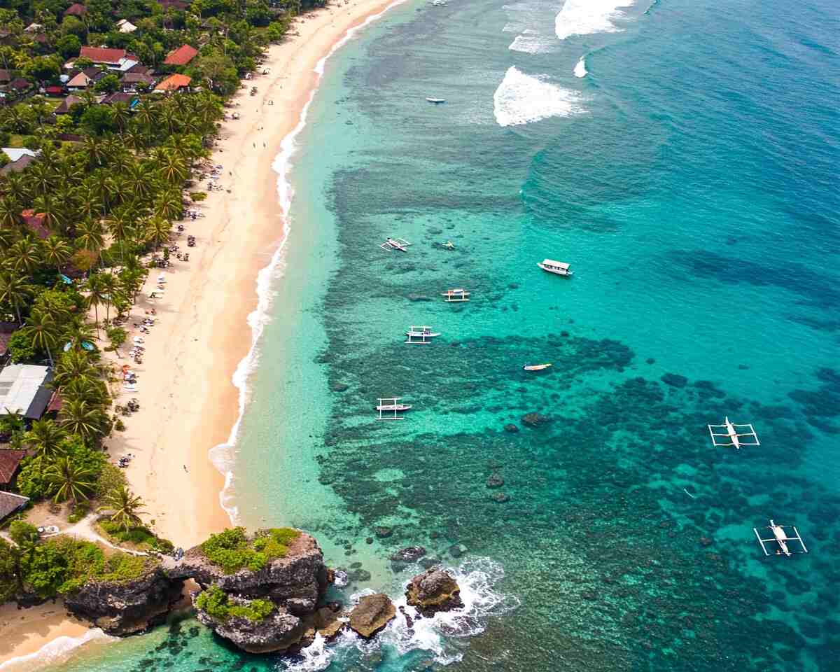 AI-generated: Drone footage of a beach in bali