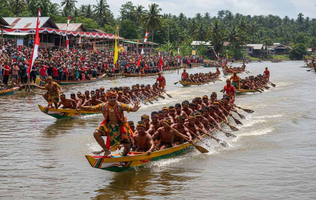 Ai-generated image of Pacu Jalur boat race
